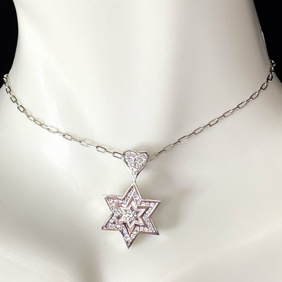 Italian 14K white gold 0.44ct F/Si Diamond Star of David necklace 16" 4.6g JR833
